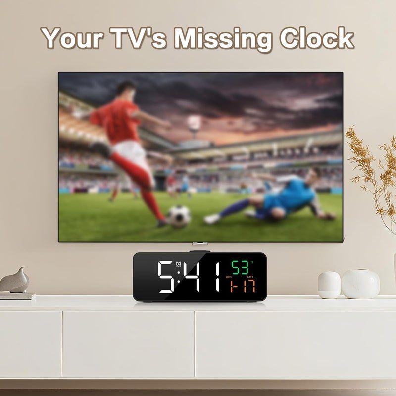 Netzu 3-in-1 Digital Clocks for Living Room with Temperature, Date & Time Display - 4 Levels Birghtness, 3 Volumes, Small & Compact Plug-in Alarm Clock for Bedroom, Office (Black) - Image 4